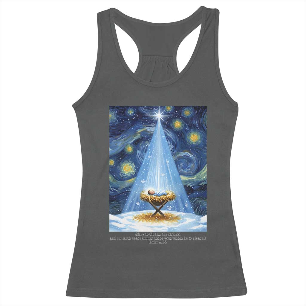Christian Christmas Racerback Tank Top Nativity Scene Jeus Baby Starry Night Xmas - Wonder Print Shop