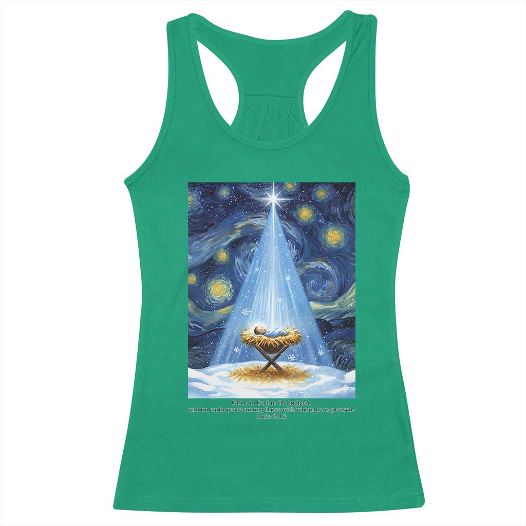 Christian Christmas Racerback Tank Top Nativity Scene Jeus Baby Starry Night Xmas - Wonder Print Shop