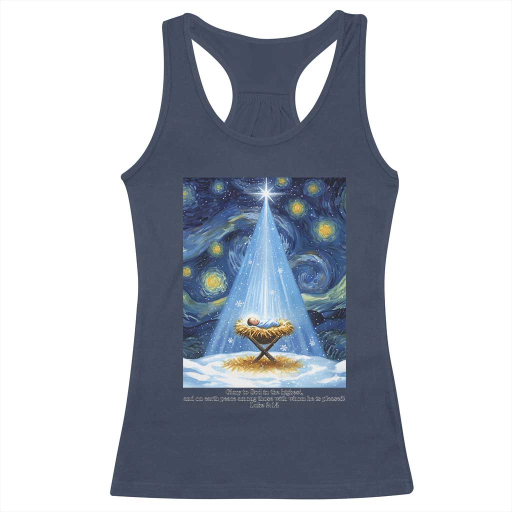 Christian Christmas Racerback Tank Top Nativity Scene Jeus Baby Starry Night Xmas - Wonder Print Shop