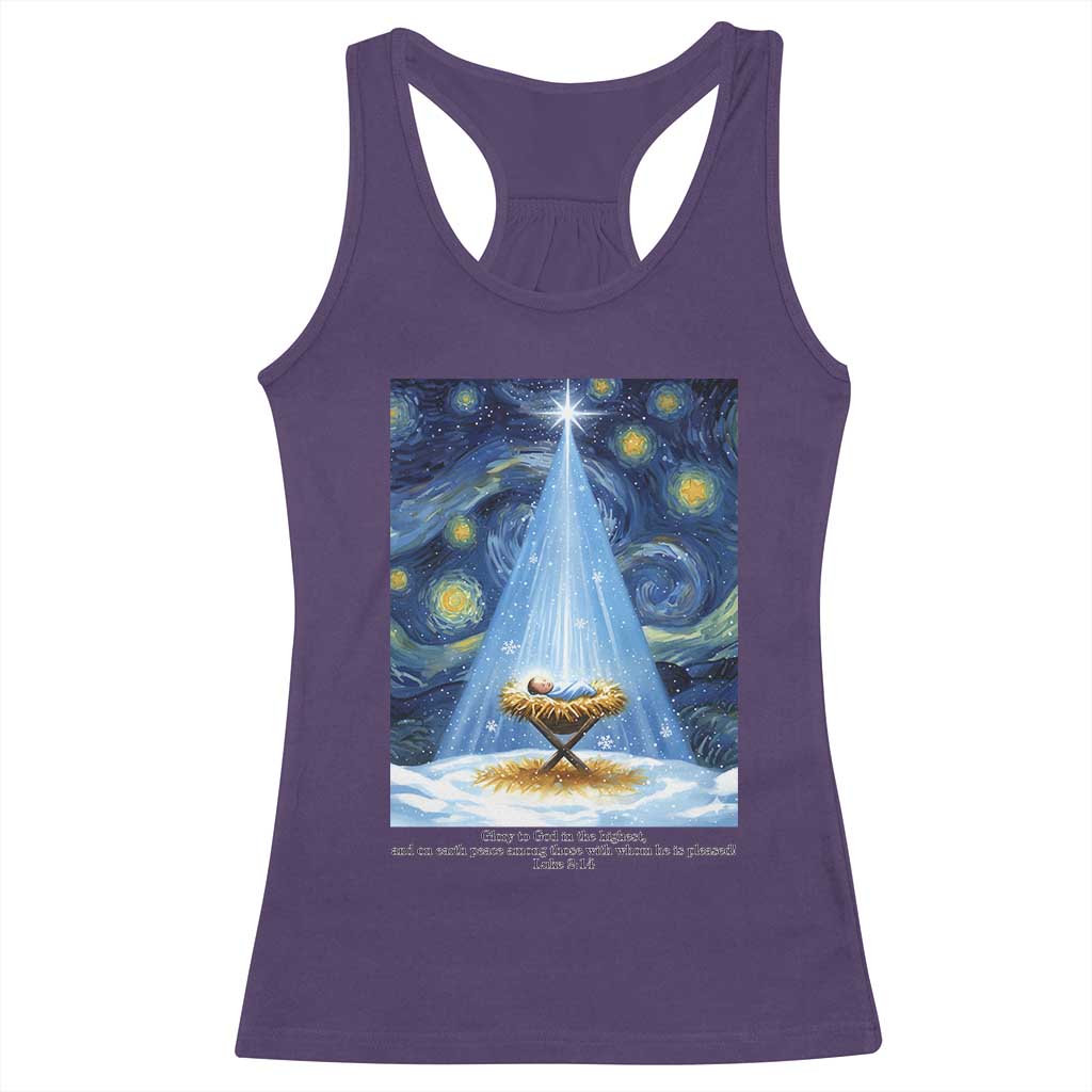 Christian Christmas Racerback Tank Top Nativity Scene Jeus Baby Starry Night Xmas - Wonder Print Shop