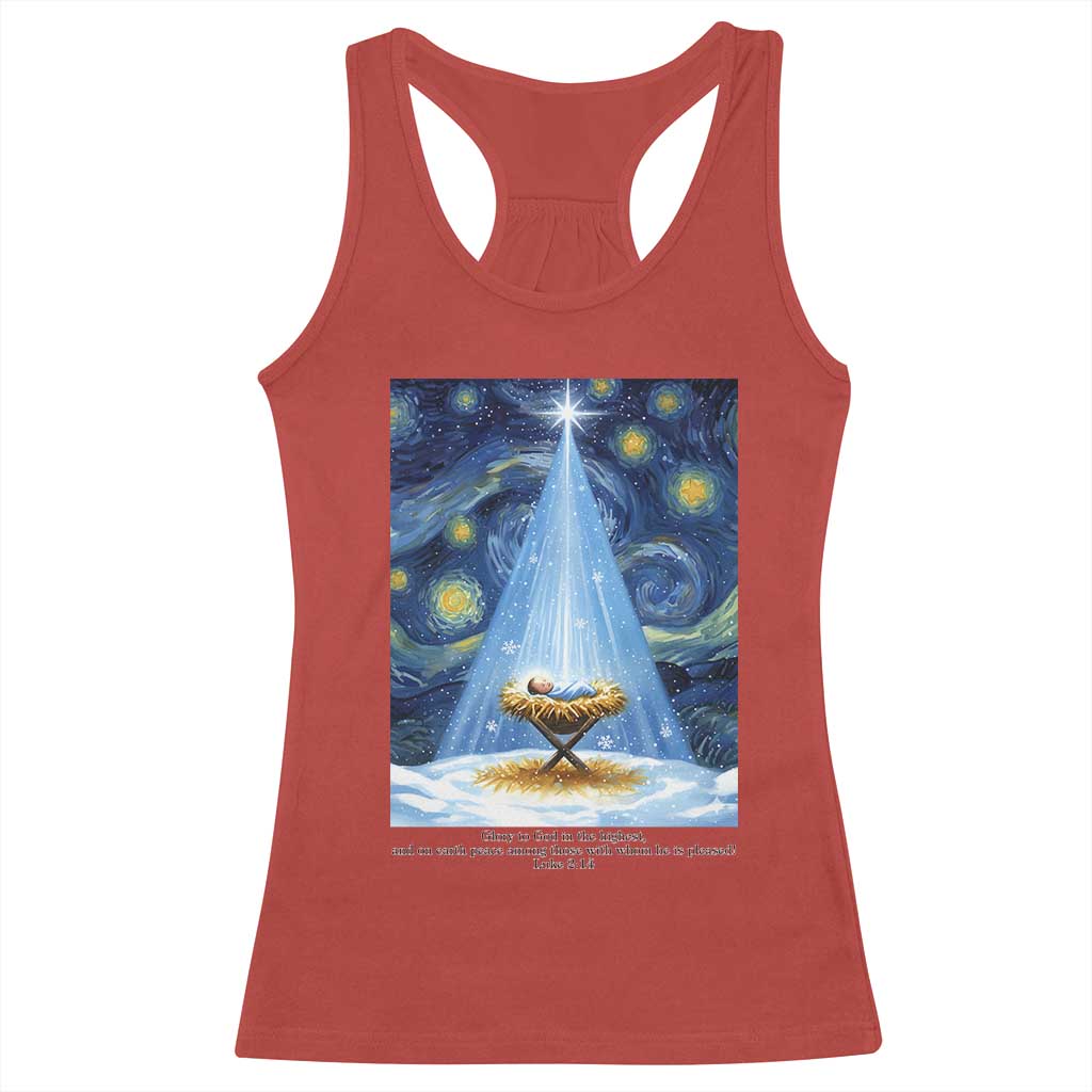 Christian Christmas Racerback Tank Top Nativity Scene Jeus Baby Starry Night Xmas - Wonder Print Shop