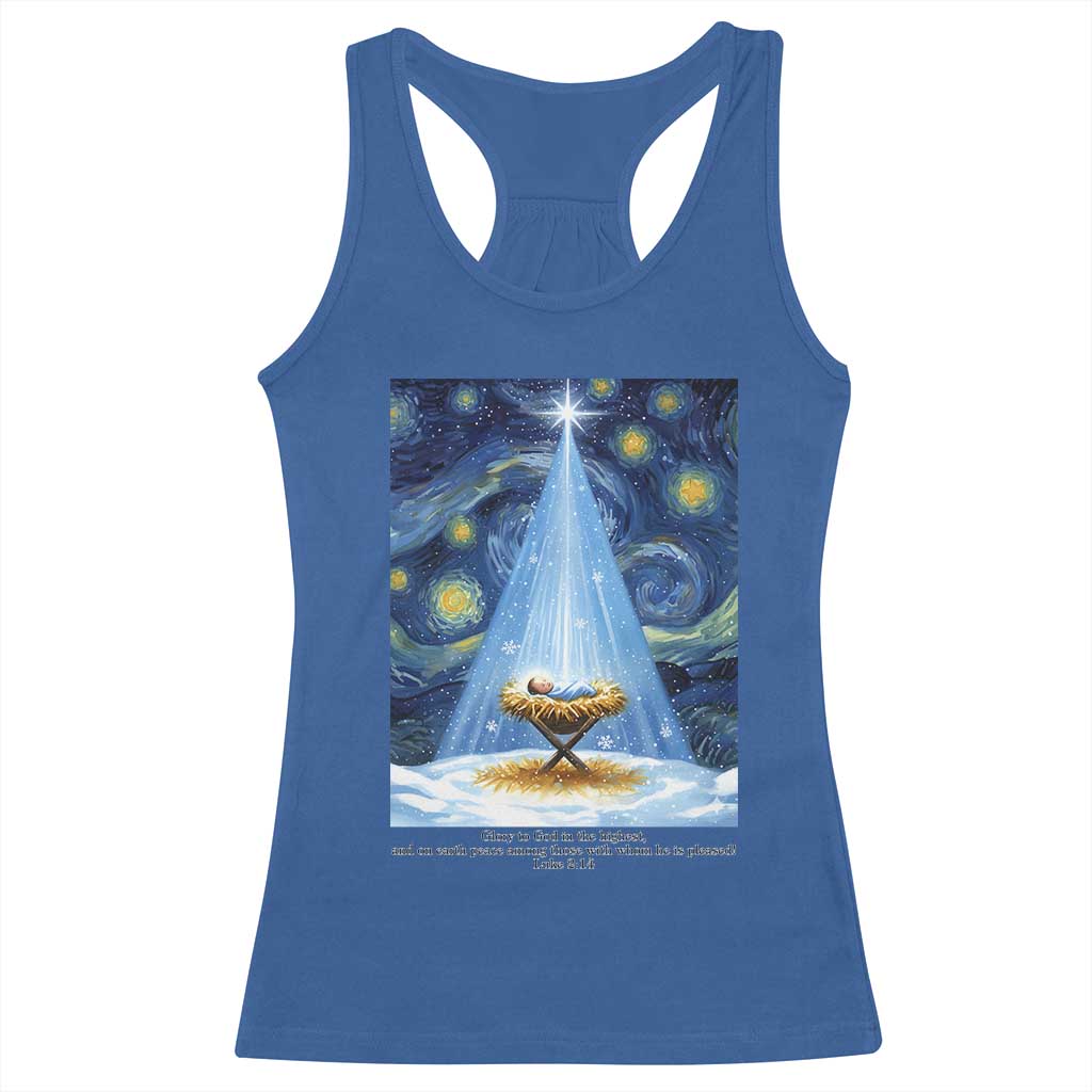 Christian Christmas Racerback Tank Top Nativity Scene Jeus Baby Starry Night Xmas - Wonder Print Shop