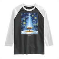 Christian Christmas Raglan Shirt Nativity Scene Jeus Baby Starry Night Xmas - Wonder Print Shop