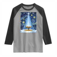 Christian Christmas Raglan Shirt Nativity Scene Jeus Baby Starry Night Xmas - Wonder Print Shop