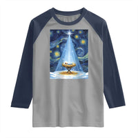 Christian Christmas Raglan Shirt Nativity Scene Jeus Baby Starry Night Xmas - Wonder Print Shop