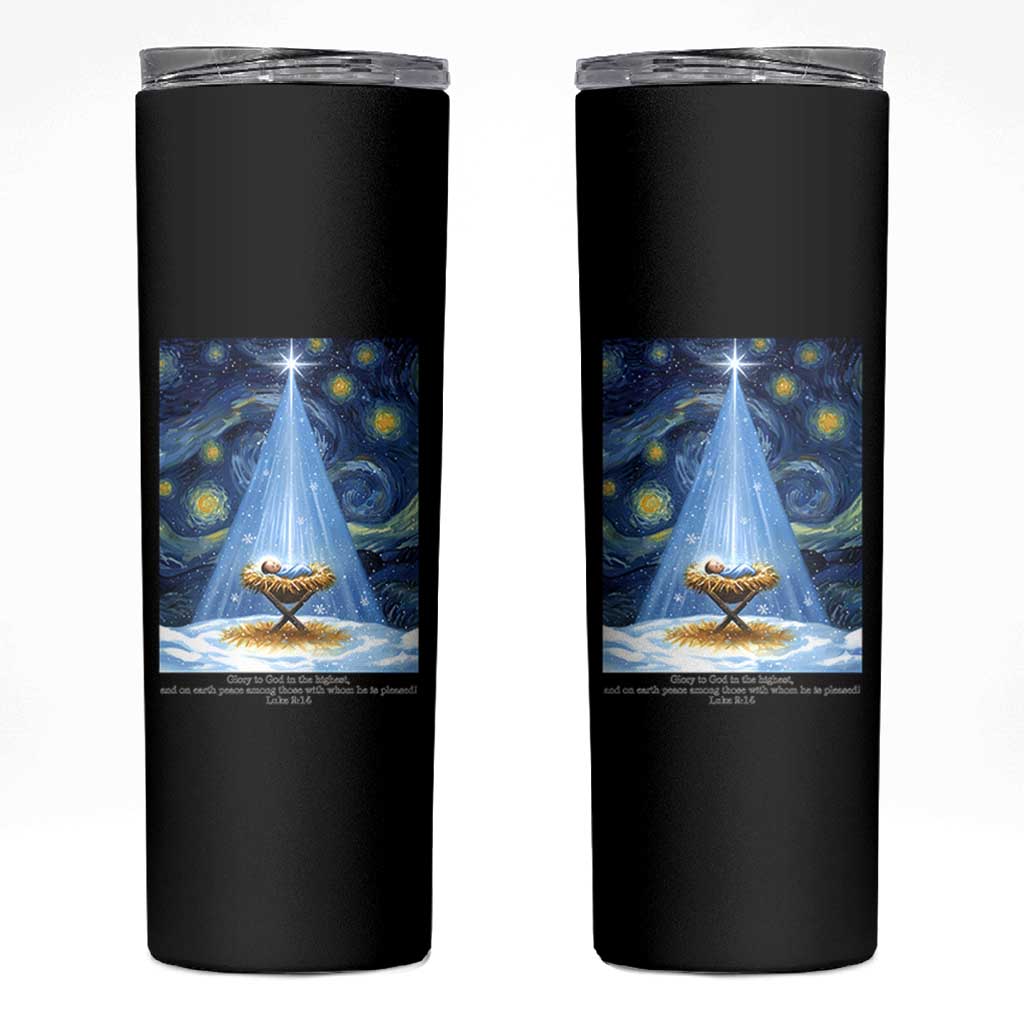 Christian Christmas Skinny Tumbler Nativity Scene Jeus Baby Starry Night Xmas - Wonder Print Shop