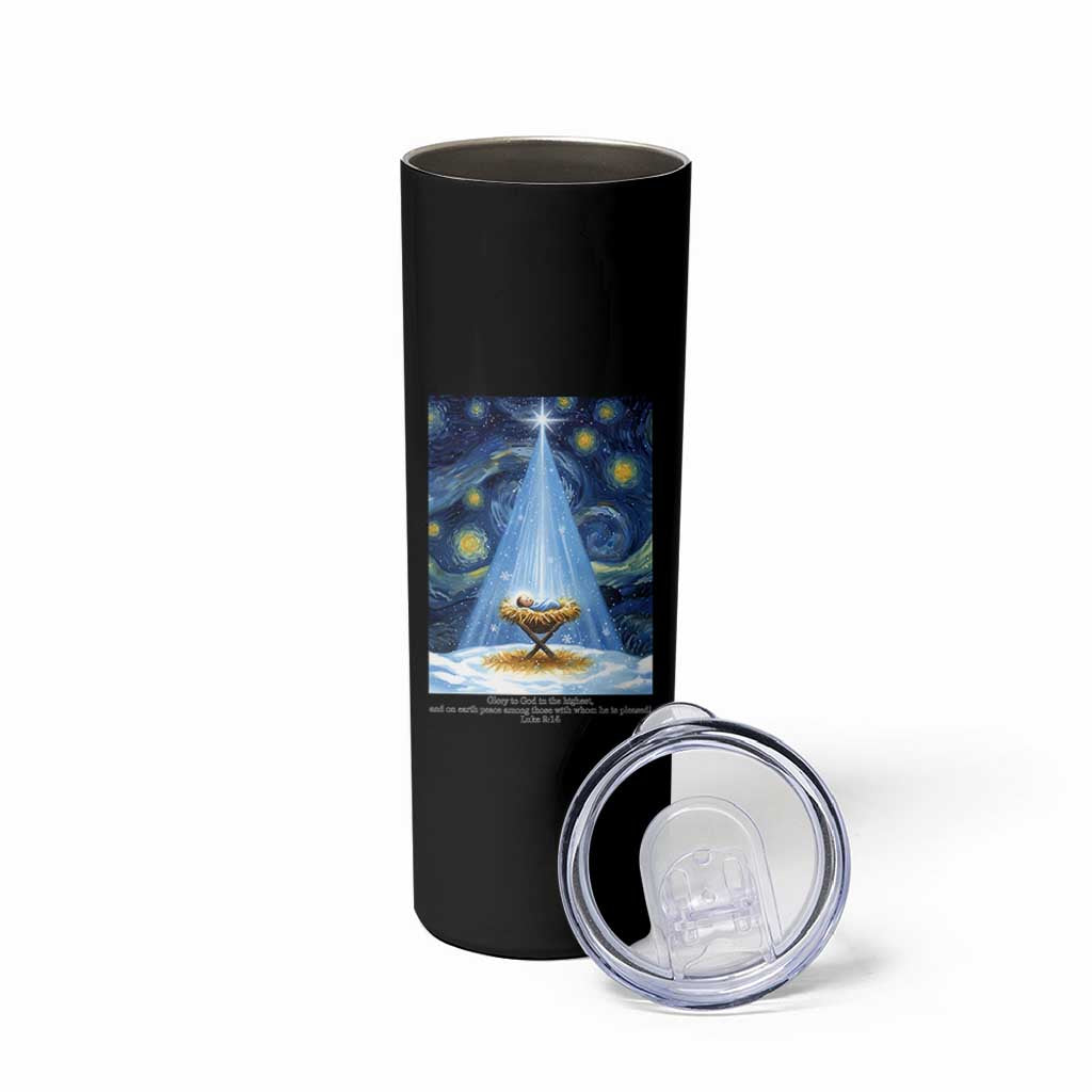 Christian Christmas Skinny Tumbler Nativity Scene Jeus Baby Starry Night Xmas - Wonder Print Shop