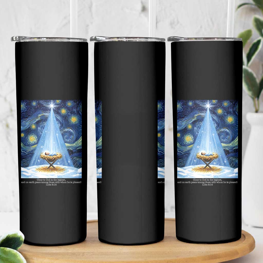 Christian Christmas Skinny Tumbler Nativity Scene Jeus Baby Starry Night Xmas - Wonder Print Shop