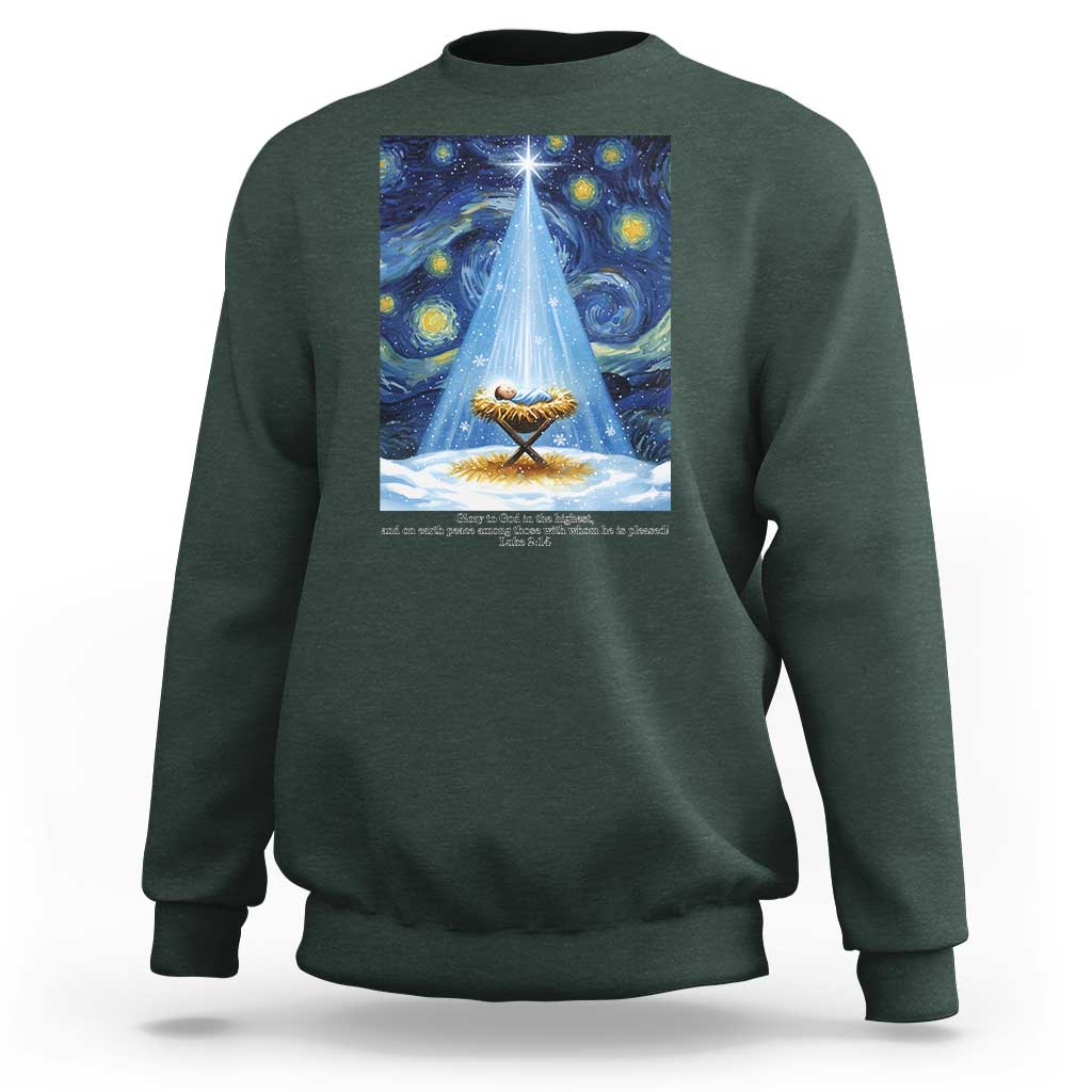 Christian Christmas Sweatshirt Nativity Scene Jeus Baby Starry Night Xmas - Wonder Print Shop