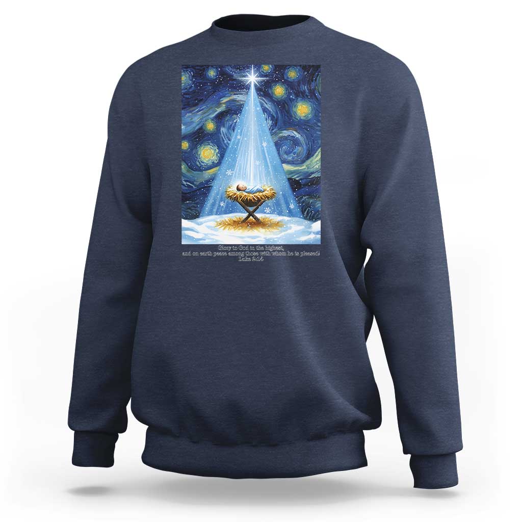 Christian Christmas Sweatshirt Nativity Scene Jeus Baby Starry Night Xmas - Wonder Print Shop
