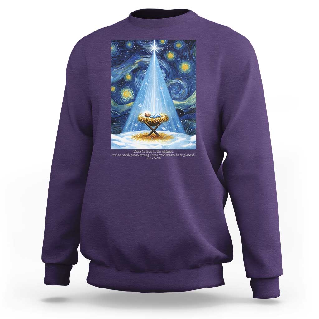 Christian Christmas Sweatshirt Nativity Scene Jeus Baby Starry Night Xmas - Wonder Print Shop
