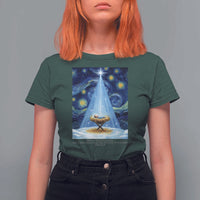 Christian Christmas T Shirt For Women Nativity Scene Jeus Baby Starry Night Xmas - Wonder Print Shop