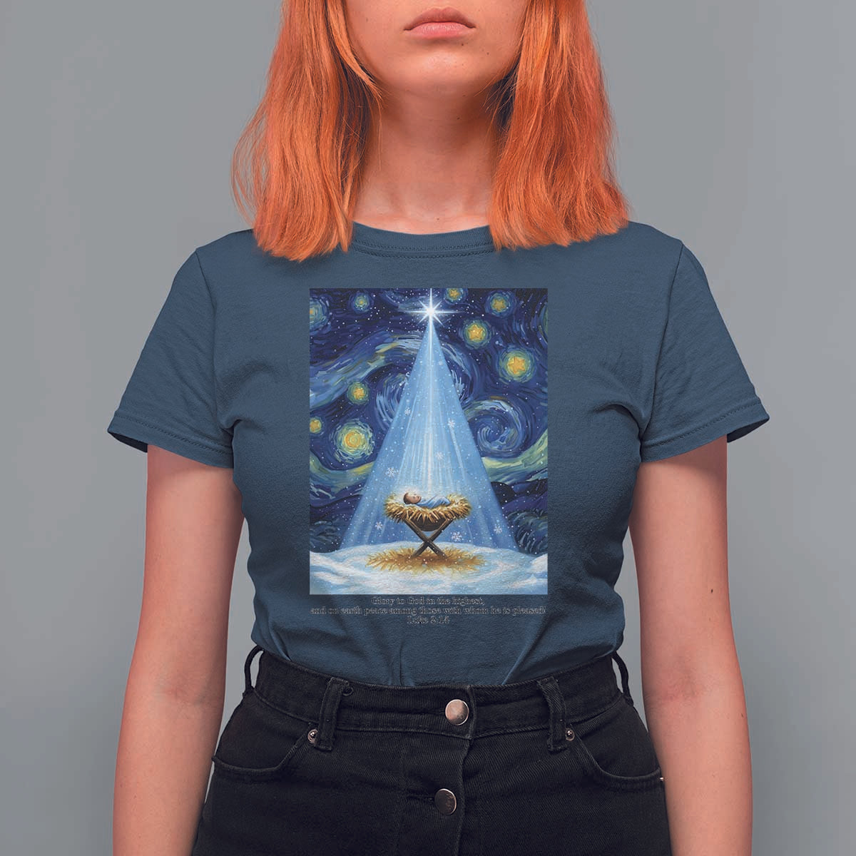 Christian Christmas T Shirt For Women Nativity Scene Jeus Baby Starry Night Xmas - Wonder Print Shop