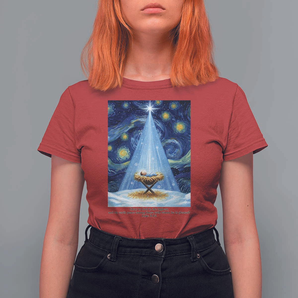 Christian Christmas T Shirt For Women Nativity Scene Jeus Baby Starry Night Xmas - Wonder Print Shop