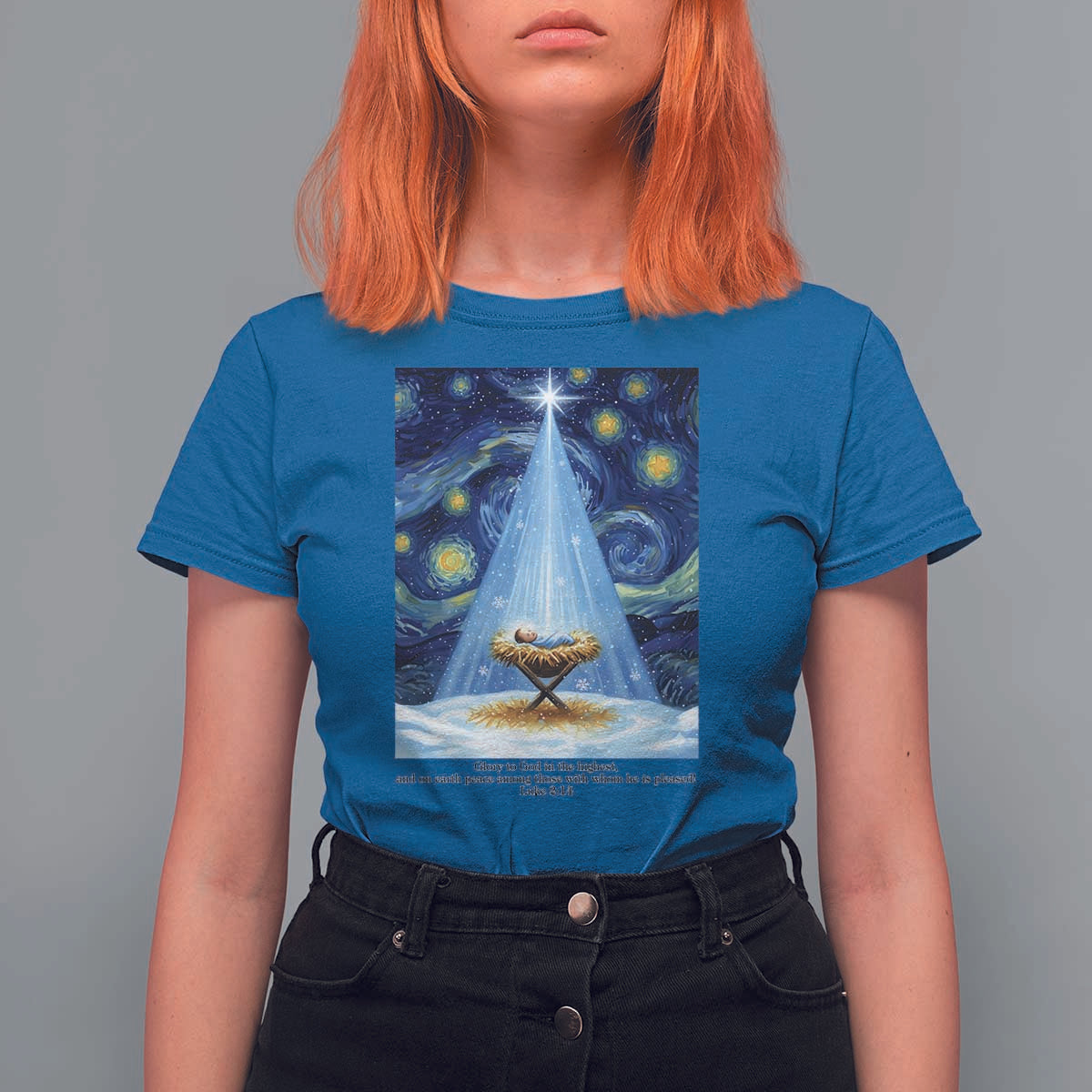 Christian Christmas T Shirt For Women Nativity Scene Jeus Baby Starry Night Xmas - Wonder Print Shop