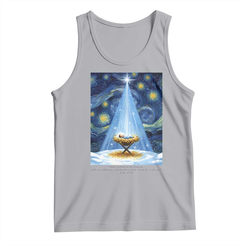Christian Christmas Tank Top Nativity Scene Jeus Baby Starry Night Xmas - Wonder Print Shop
