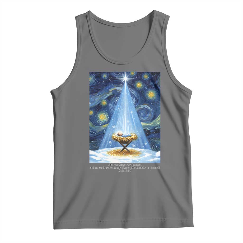 Christian Christmas Tank Top Nativity Scene Jeus Baby Starry Night Xmas - Wonder Print Shop