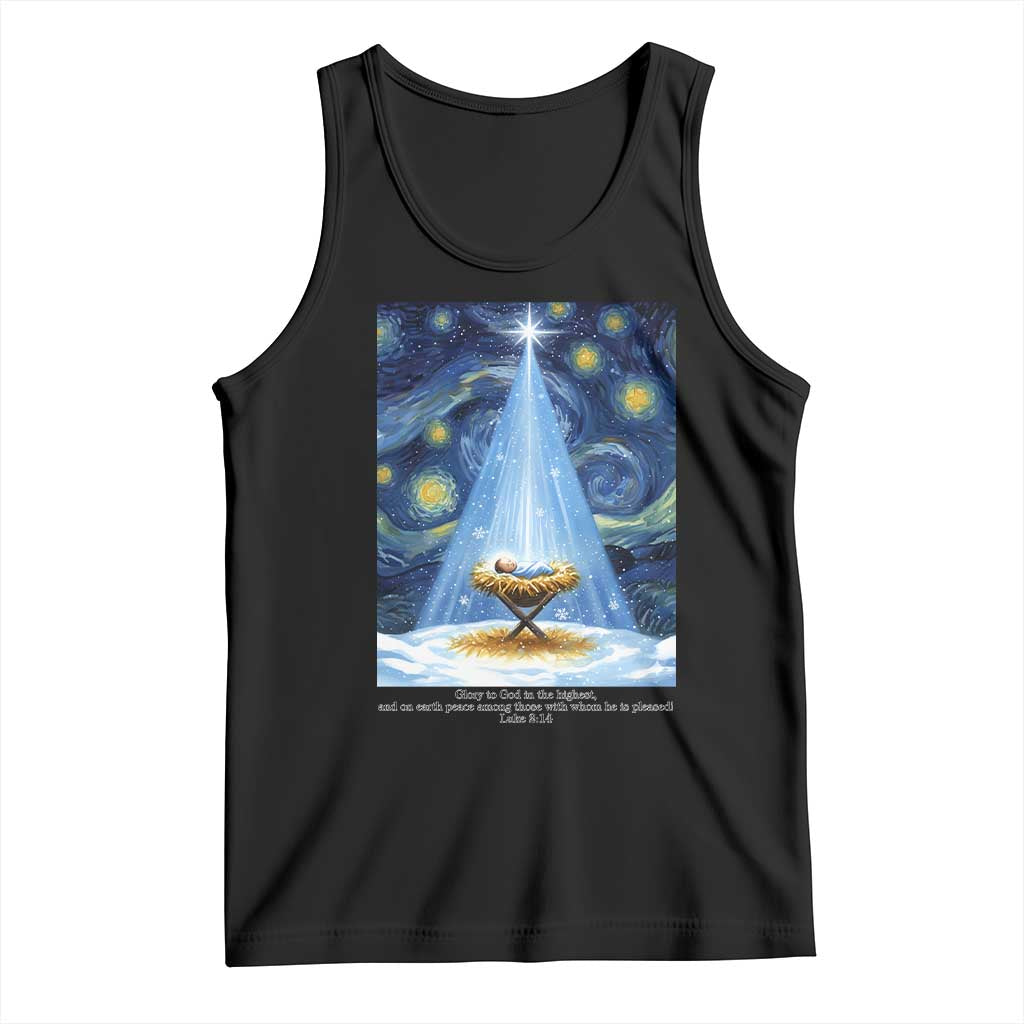 Christian Christmas Tank Top Nativity Scene Jeus Baby Starry Night Xmas - Wonder Print Shop