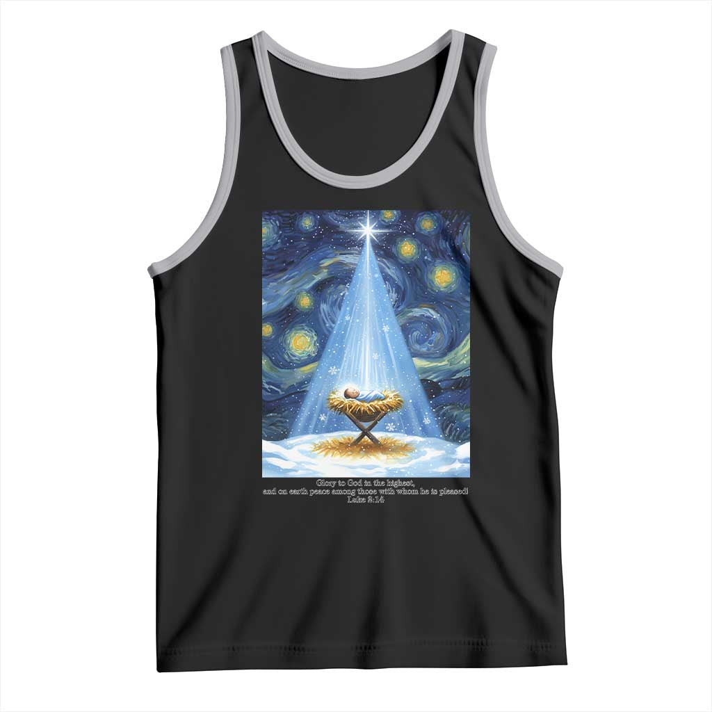 Christian Christmas Tank Top Nativity Scene Jeus Baby Starry Night Xmas - Wonder Print Shop