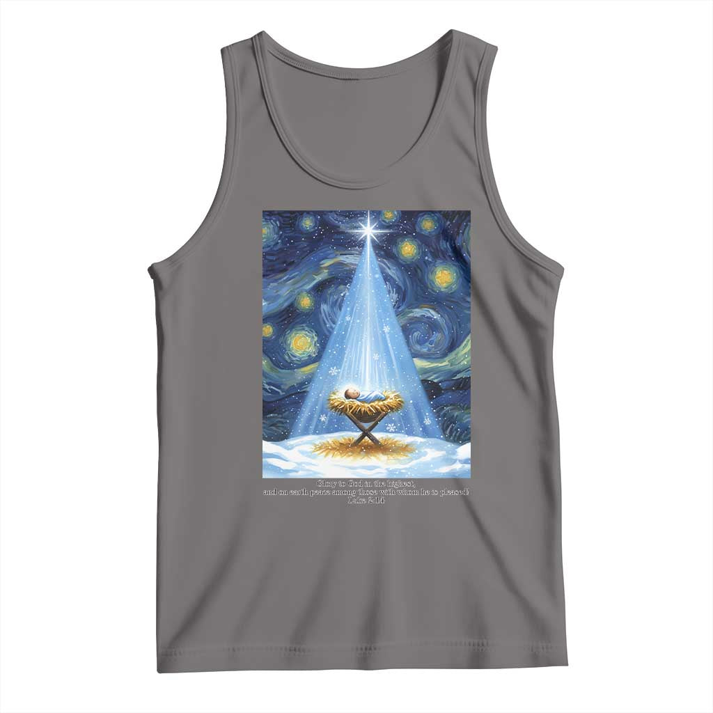 Christian Christmas Tank Top Nativity Scene Jeus Baby Starry Night Xmas - Wonder Print Shop