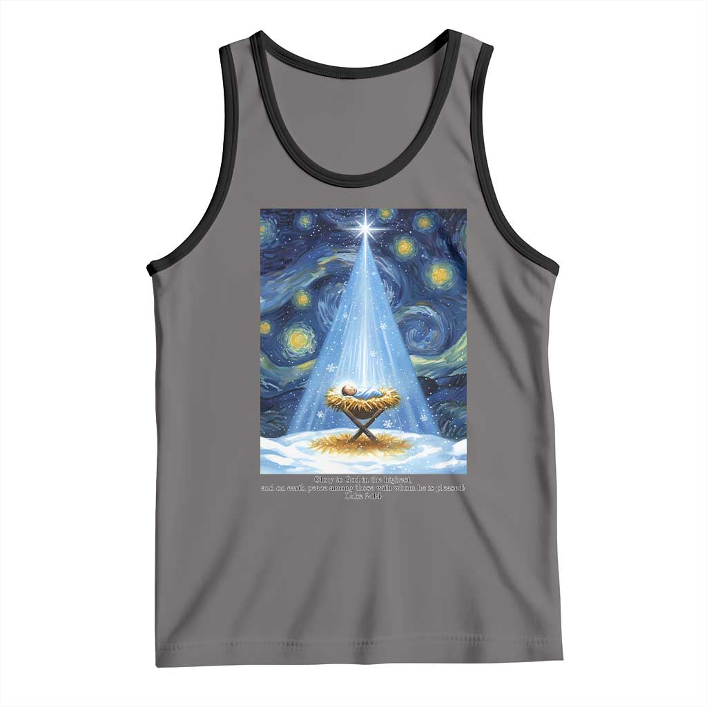 Christian Christmas Tank Top Nativity Scene Jeus Baby Starry Night Xmas - Wonder Print Shop