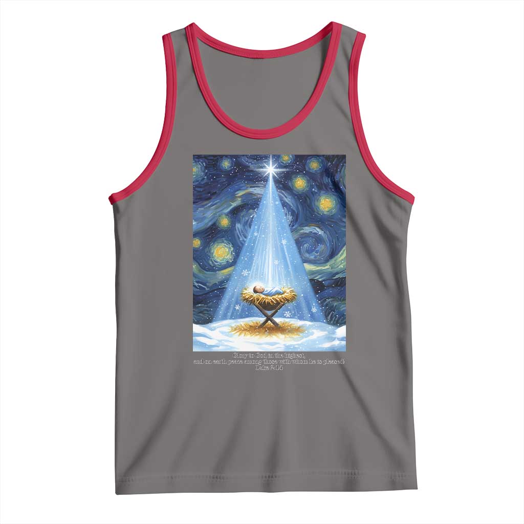 Christian Christmas Tank Top Nativity Scene Jeus Baby Starry Night Xmas - Wonder Print Shop