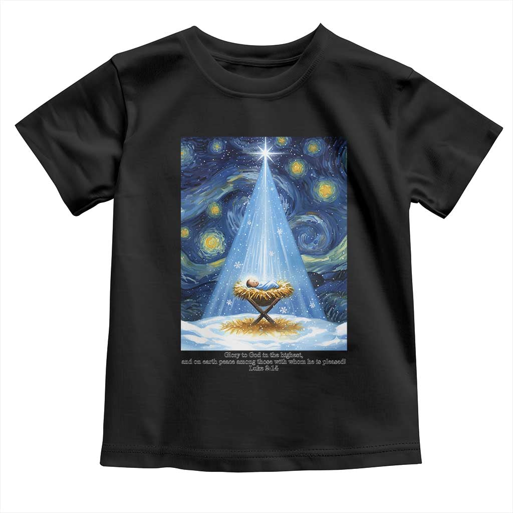Christian Christmas Toddler T Shirt Nativity Scene Jeus Baby Starry Night Xmas - Wonder Print Shop