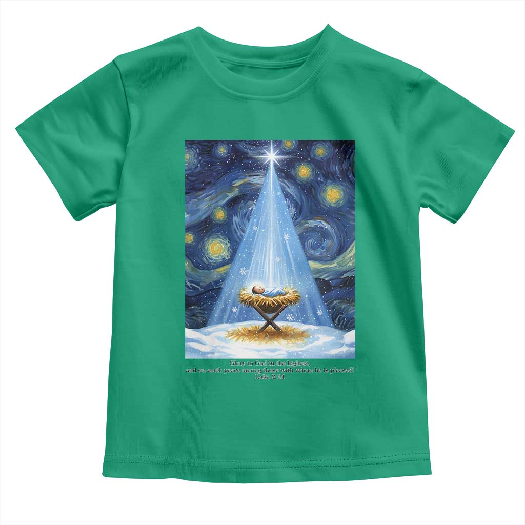 Christian Christmas Toddler T Shirt Nativity Scene Jeus Baby Starry Night Xmas - Wonder Print Shop