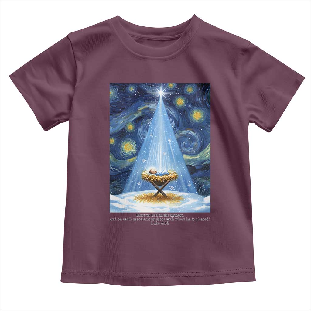 Christian Christmas Toddler T Shirt Nativity Scene Jeus Baby Starry Night Xmas - Wonder Print Shop