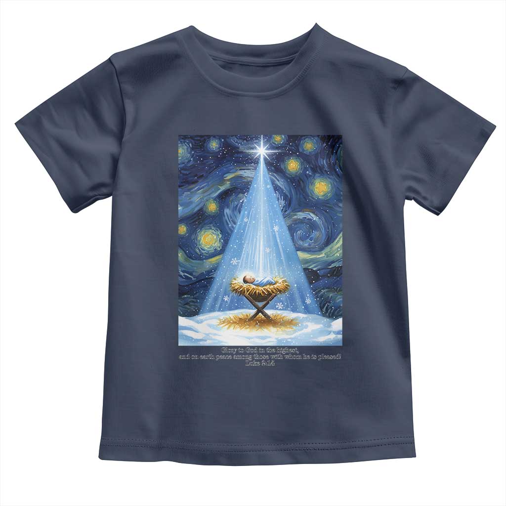 Christian Christmas Toddler T Shirt Nativity Scene Jeus Baby Starry Night Xmas - Wonder Print Shop