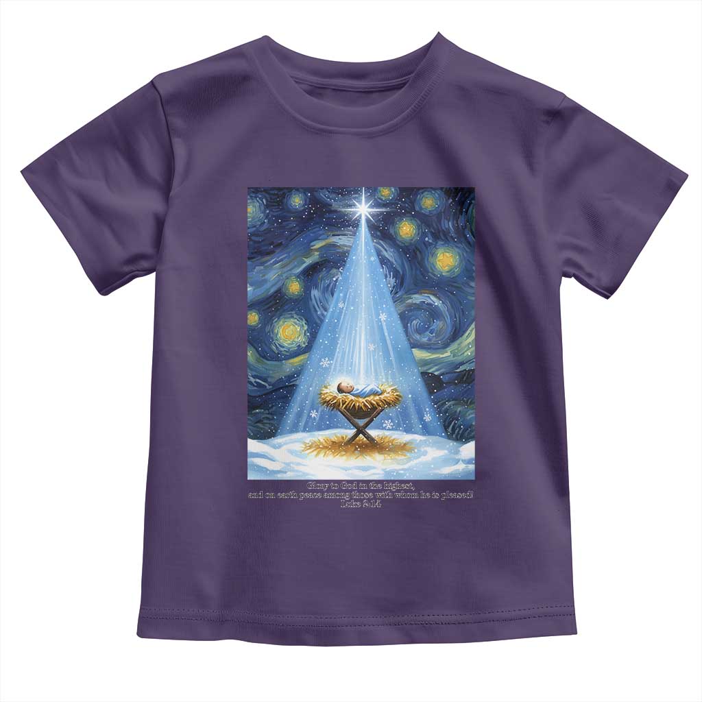 Christian Christmas Toddler T Shirt Nativity Scene Jeus Baby Starry Night Xmas - Wonder Print Shop