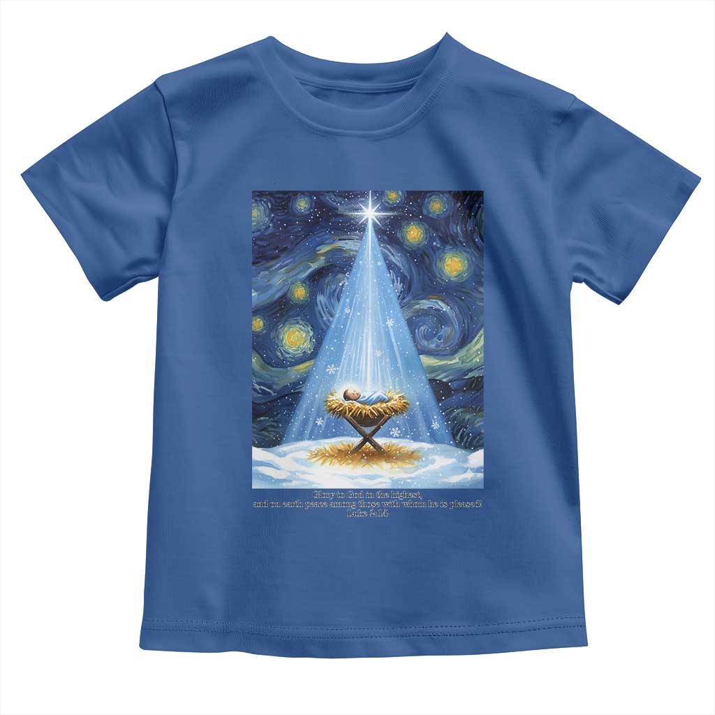Christian Christmas Toddler T Shirt Nativity Scene Jeus Baby Starry Night Xmas - Wonder Print Shop