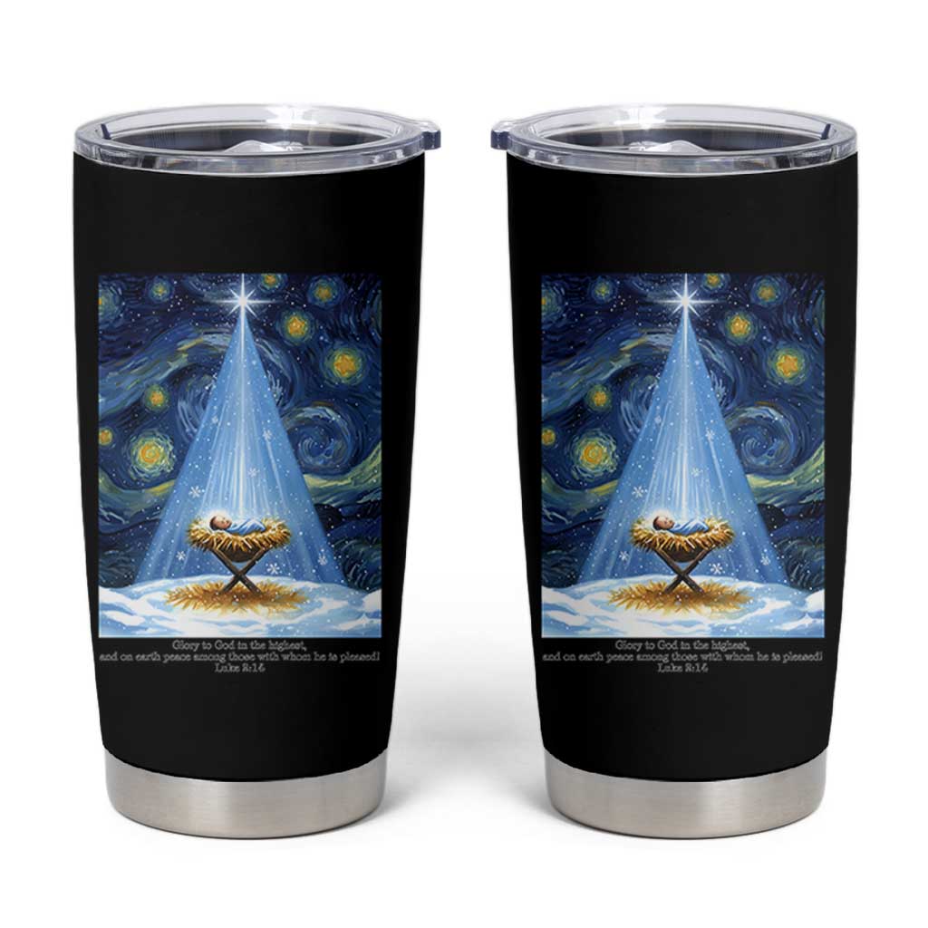 Christian Christmas Tumbler Cup Nativity Scene Jeus Baby Starry Night Xmas - Wonder Print Shop