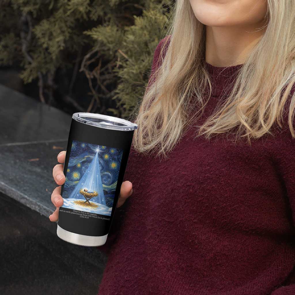 Christian Christmas Tumbler Cup Nativity Scene Jeus Baby Starry Night Xmas - Wonder Print Shop