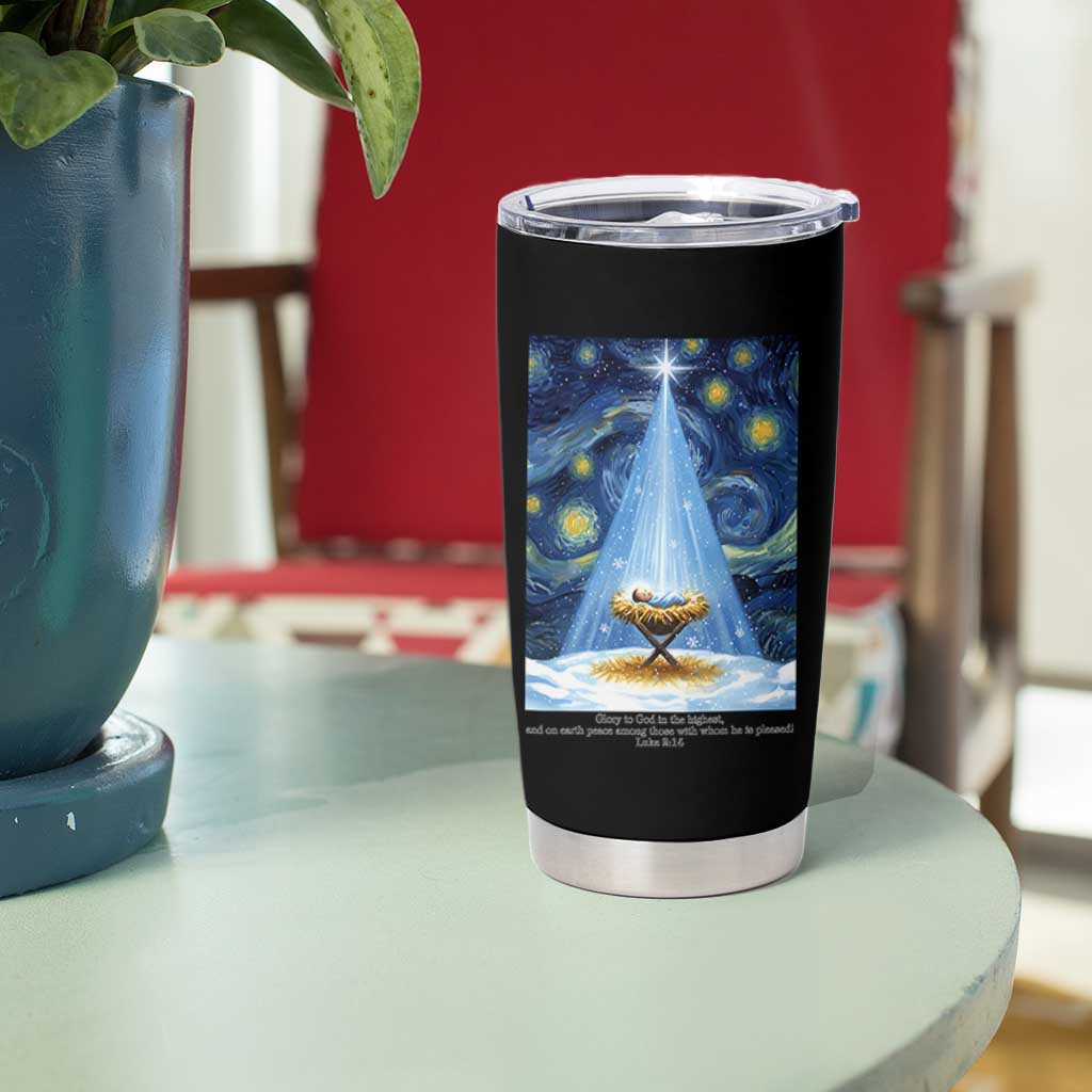 Christian Christmas Tumbler Cup Nativity Scene Jeus Baby Starry Night Xmas - Wonder Print Shop