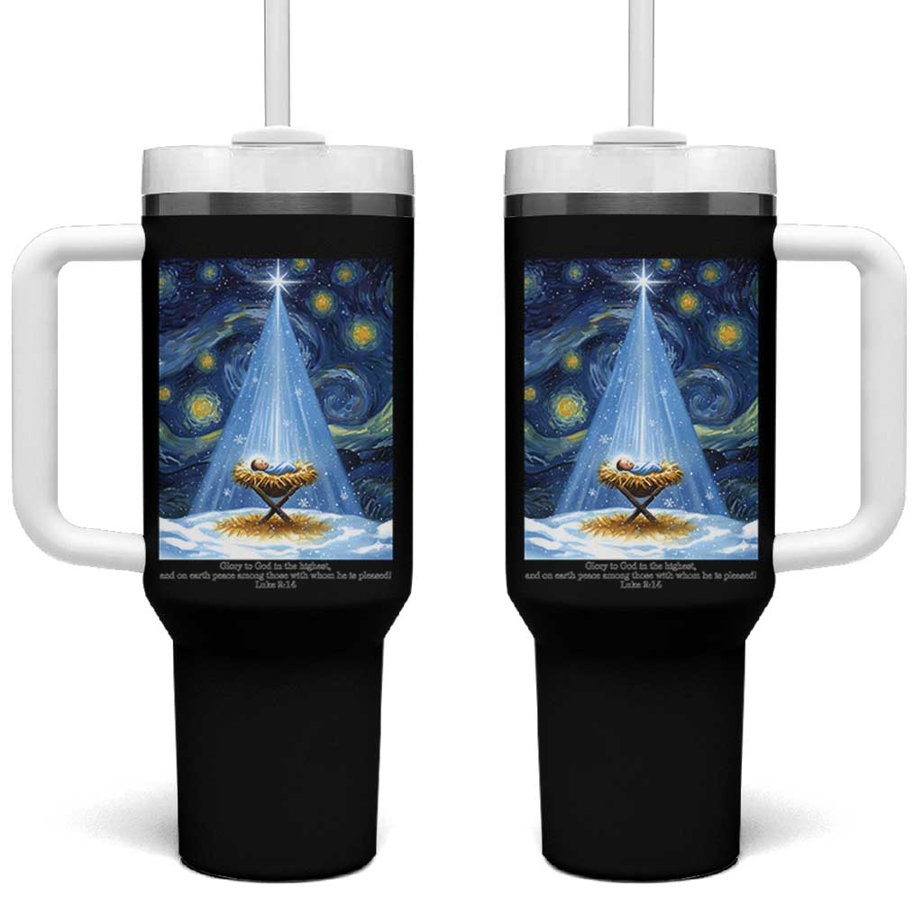 Christian Christmas Tumbler With Handle Nativity Scene Jeus Baby Starry Night Xmas - Wonder Print Shop