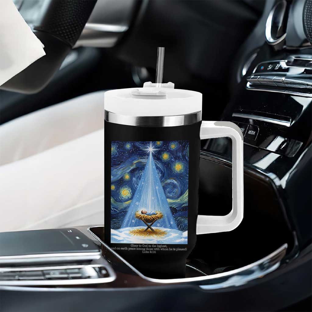 Christian Christmas Tumbler With Handle Nativity Scene Jeus Baby Starry Night Xmas - Wonder Print Shop