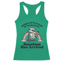 Funny Raccoon Rainbow Racerback Tank Top Your Little Ray Of Sarcastic Sunshine Has Arrived - Wonder Print Shop