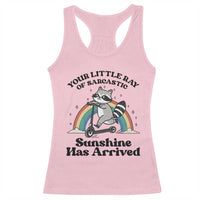 Funny Raccoon Rainbow Racerback Tank Top Your Little Ray Of Sarcastic Sunshine Has Arrived - Wonder Print Shop