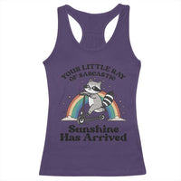 Funny Raccoon Rainbow Racerback Tank Top Your Little Ray Of Sarcastic Sunshine Has Arrived - Wonder Print Shop