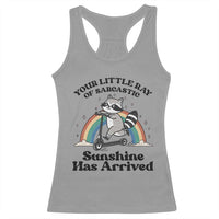 Funny Raccoon Rainbow Racerback Tank Top Your Little Ray Of Sarcastic Sunshine Has Arrived - Wonder Print Shop