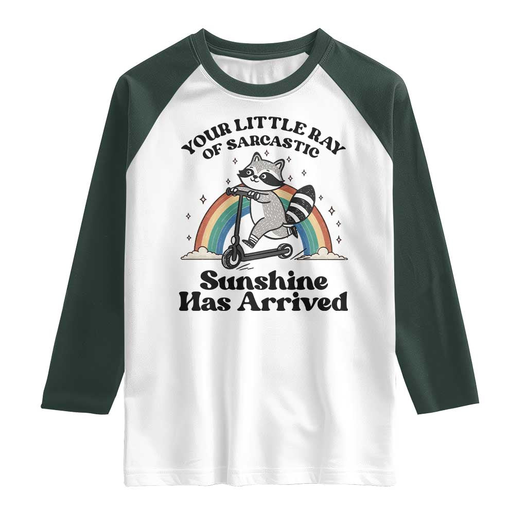 Funny Raccoon Rainbow Raglan Shirt Your Little Ray Of Sarcastic Sunshine Has Arrived - Wonder Print Shop