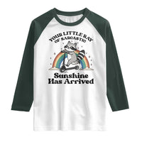 Funny Raccoon Rainbow Raglan Shirt Your Little Ray Of Sarcastic Sunshine Has Arrived - Wonder Print Shop