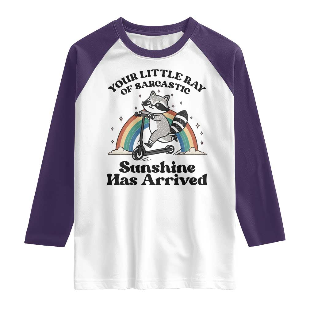 Funny Raccoon Rainbow Raglan Shirt Your Little Ray Of Sarcastic Sunshine Has Arrived - Wonder Print Shop