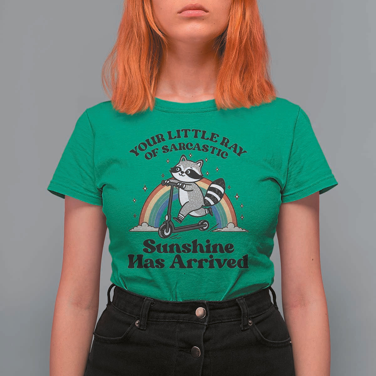 Funny Raccoon Rainbow T Shirt For Women Your Little Ray Of Sarcastic Sunshine Has Arrived - Wonder Print Shop