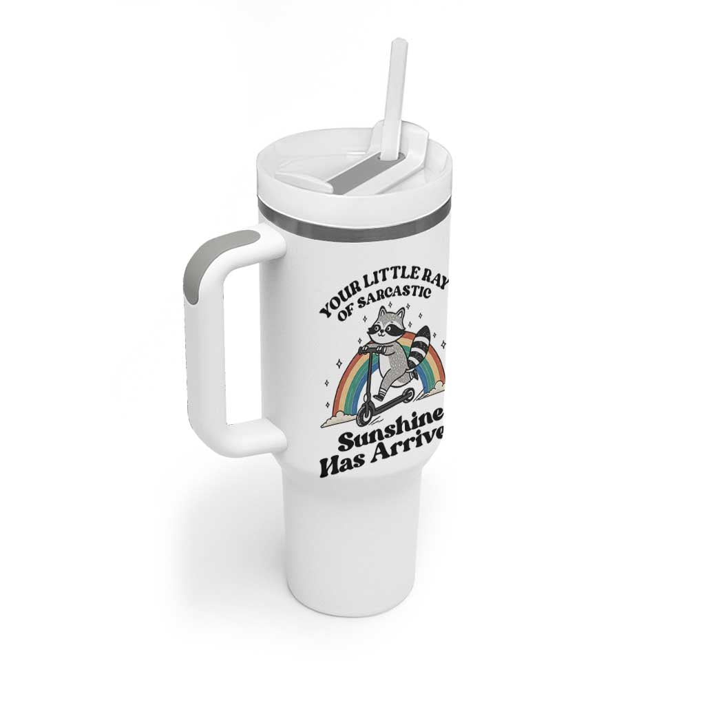 Funny Raccoon Rainbow Tumbler With Handle Your Little Ray Of Sarcastic Sunshine Has Arrived - Wonder Print Shop