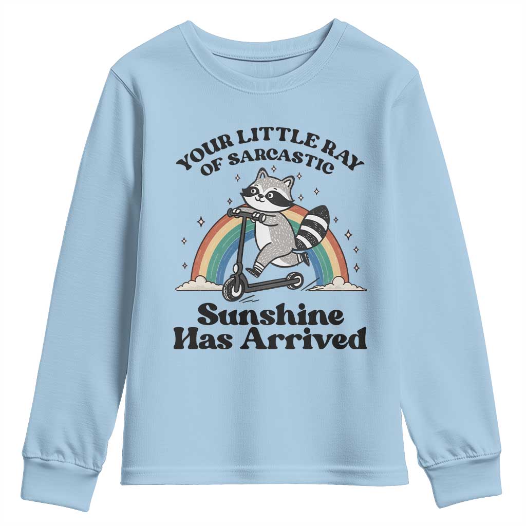 Funny Raccoon Rainbow Youth Sweatshirt Your Little Ray Of Sarcastic Sunshine Has Arrived - Wonder Print Shop