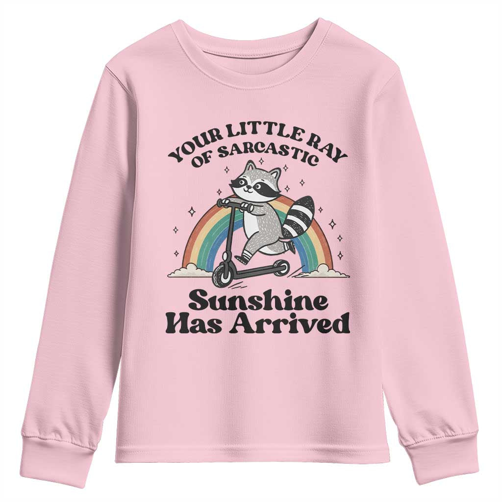 Funny Raccoon Rainbow Youth Sweatshirt Your Little Ray Of Sarcastic Sunshine Has Arrived - Wonder Print Shop