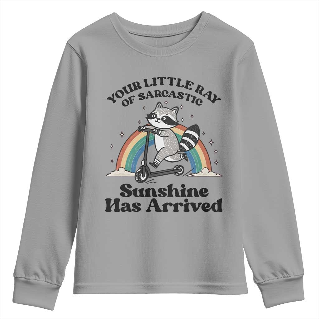 Funny Raccoon Rainbow Youth Sweatshirt Your Little Ray Of Sarcastic Sunshine Has Arrived - Wonder Print Shop