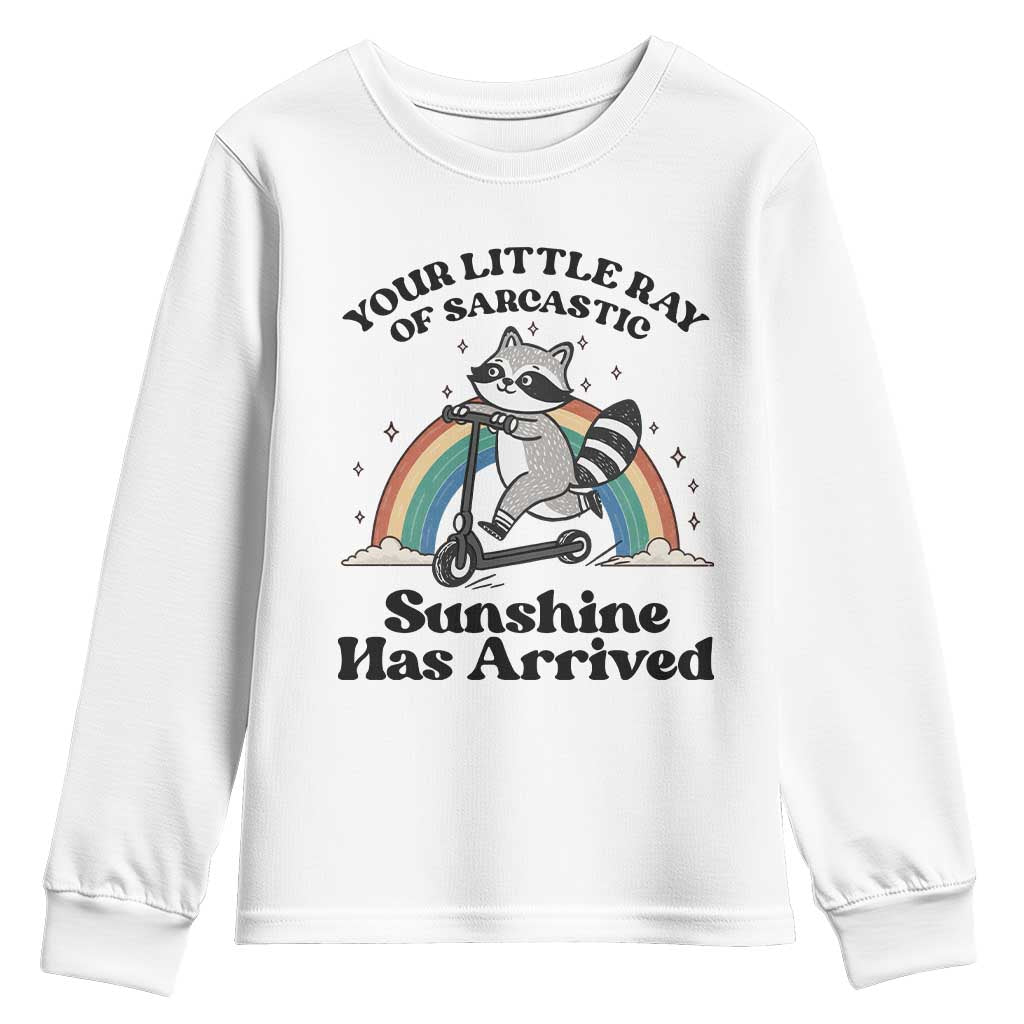 Funny Raccoon Rainbow Youth Sweatshirt Your Little Ray Of Sarcastic Sunshine Has Arrived - Wonder Print Shop